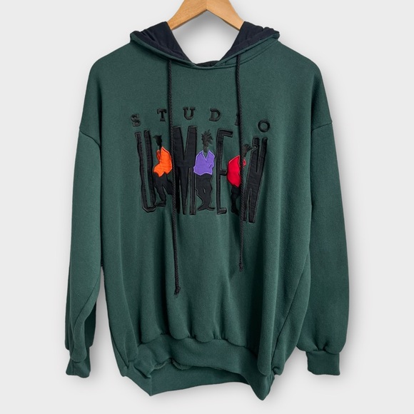 Vintage 90s Studio Umen Hoodie Sweatshirt Hip Hop Medium Green - Picture 1 of 3
